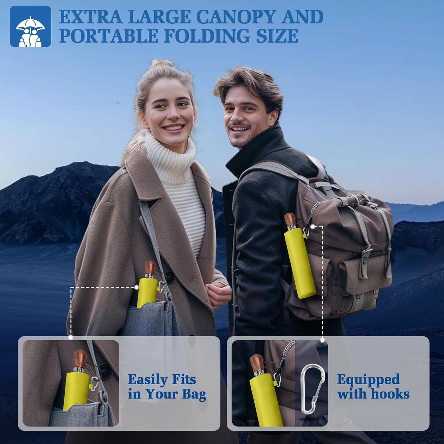 3T Wind Armor Travel Umbrella Compact Easy Auto Open Close Folding Umbrellas for Rain Windproof Umbrella for Women and Men Durable Real Wood Handle Portable Fits Backpack Car