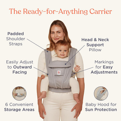 Ergobaby Omni Deluxe Baby Carrier Newborn to Toddler - Breathable Baby Carriers for Summer - All-Position Carrier with Enhanced Lumbar Support & Airflow (7-45 Pounds), Natural Linen