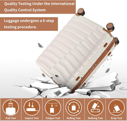Lightweight Luggage with Spinner Wheels & YKK Zipper, 3-Piece Suitcase ABS+PC Hardside Luggage Set with TSA Lock for Women Men, Apricot Off White (20+24+28 inch)