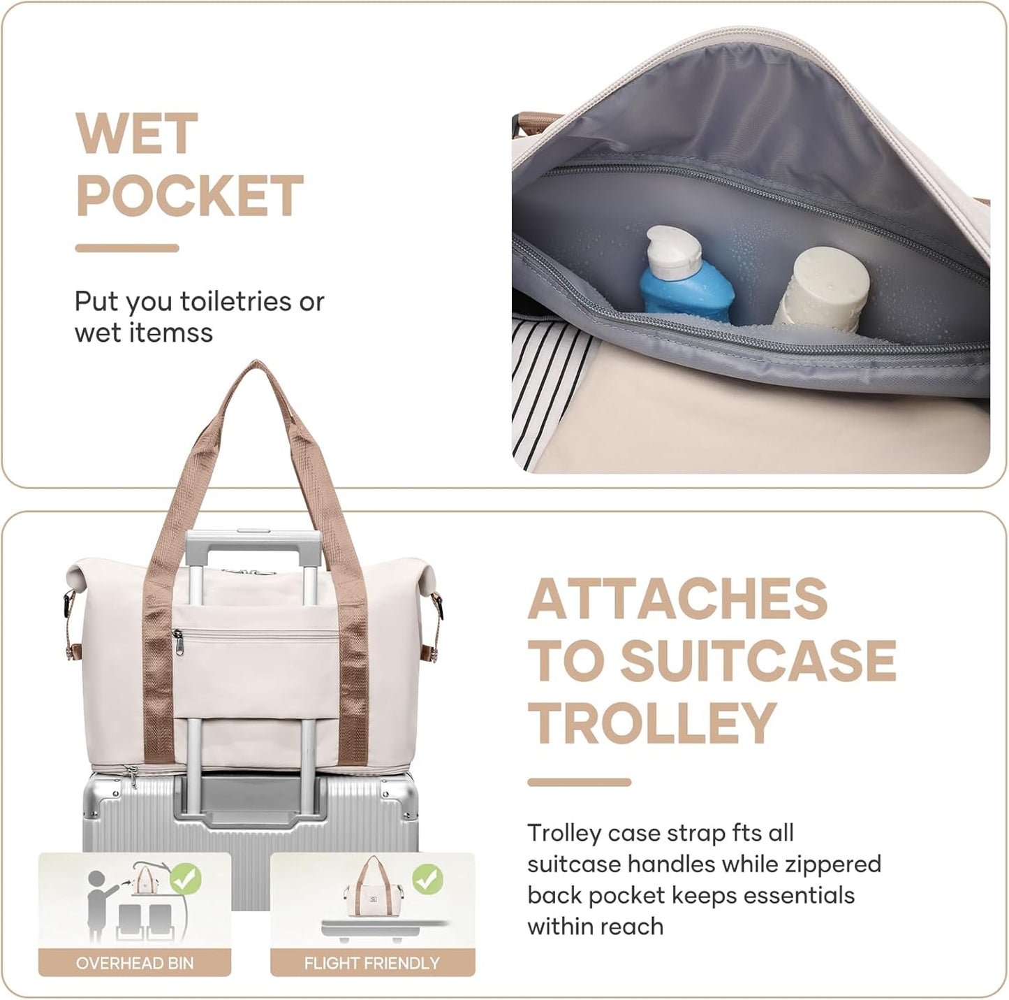 Travel Duffel Bag, Sports Tote Gym Bag, Shoulder Weekender Overnight Bag for Women