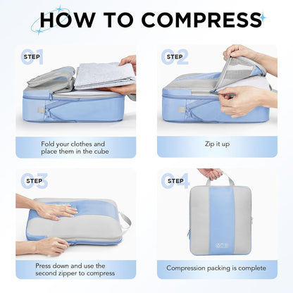 10 Set Compression Packing Cubes for Travel Essentials,Compressible Expandable Packing Cubes for Suitcase,OlarHike Luggage Organizer Bags for Travel,Handy Helper for Organizing Clothes(Light Blue)