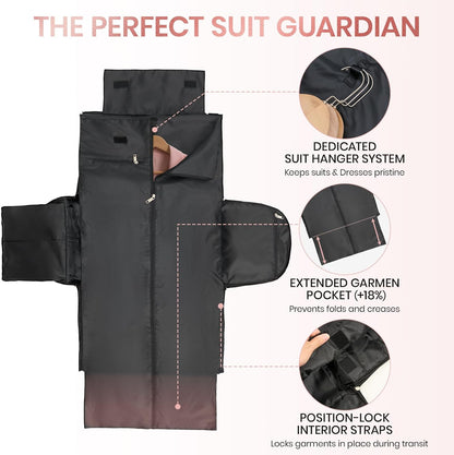 3-in-1 Rolling Garment Bags for Travel, Glitter Wheeled Carry-On Suit Luggage with Shoe Storage & Detachable Bag, Convertible Duffel Bag for Men Women Business Trips Weekender, Wrinkle-Free (Pink)