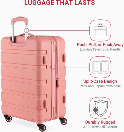 SwissGear 7366 Hardside Expandable Luggage with Spinner Wheels, Coral Almond, Checked-Medium 23-Inch