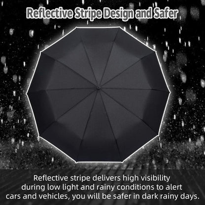 FDJASGY Windproof Travel Umbrella with Teflon Coating Auto Open Close Lightweight Sun&Rain Umbrella with 10 Rib Construction and Reflective Stripe Zipper Pouch