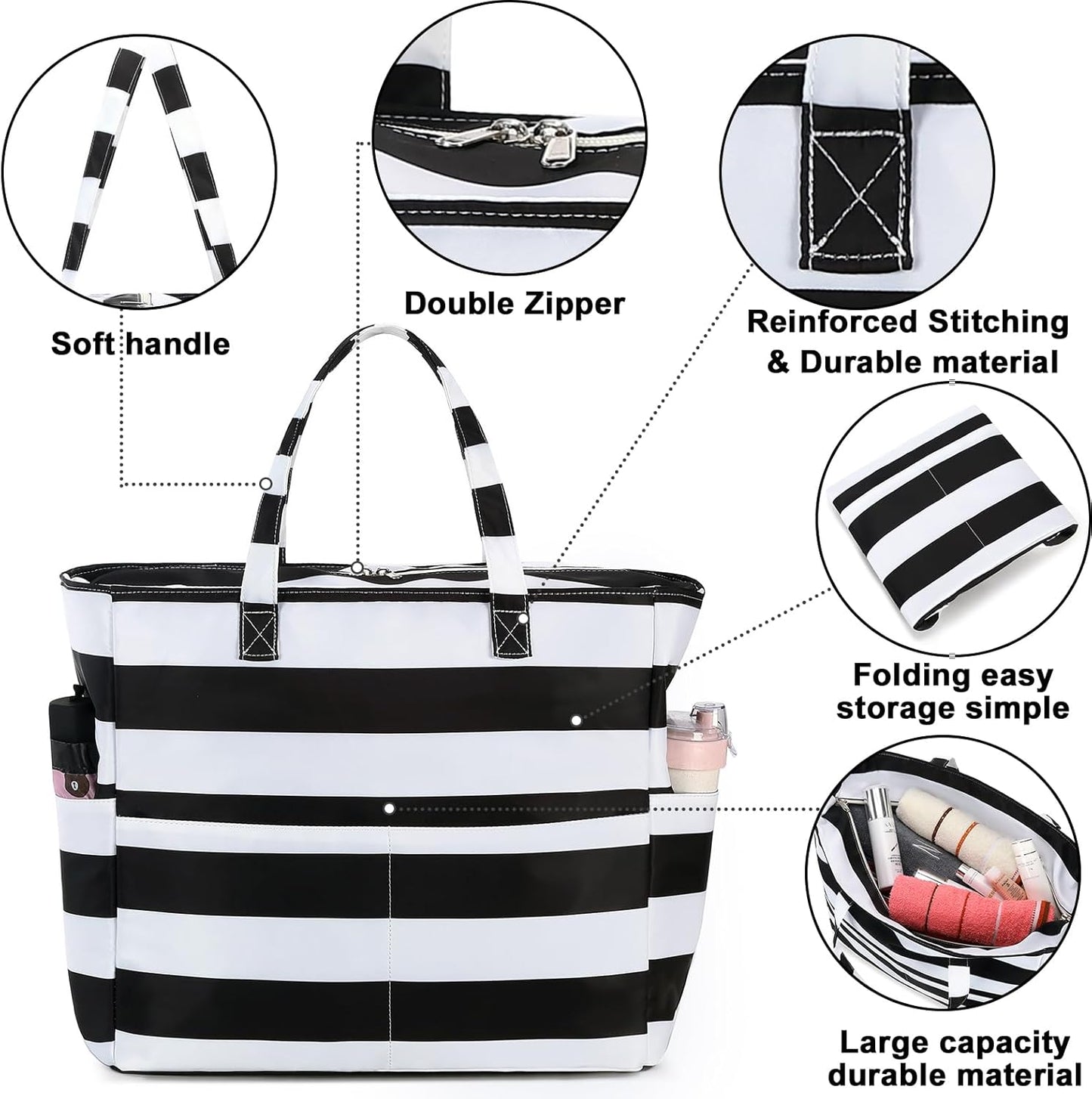 Waterproof Beach Tote Pool Bags for Women Ladies Extra Large Gym Tote Carry On Bag With Wet Compartment for Weekender Travel