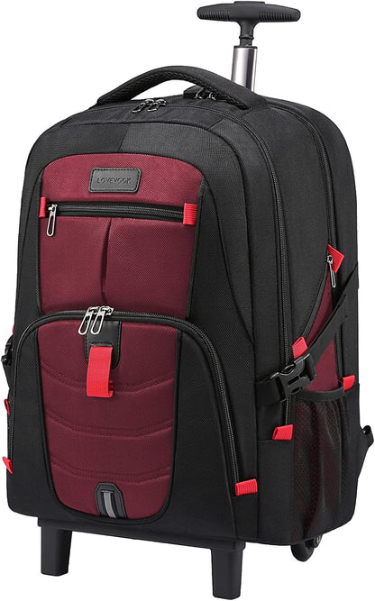 LOVEVOOK Rolling Laptop Backpack with Wheels, Waterproof Travel Carry On Business Backpack for Men, Fits 17 inch (17 inch, Red)