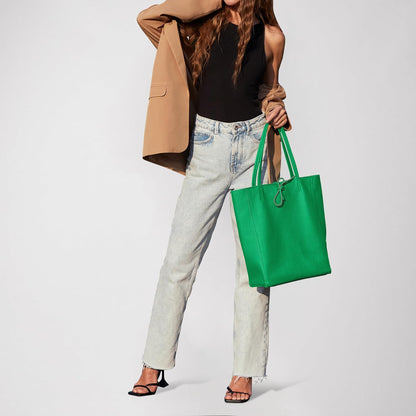 Italian Calf Leather Tote for Women with Zipper, Inner Pocket & Flat Base | Soft Unlined Shopper for Work & Travel