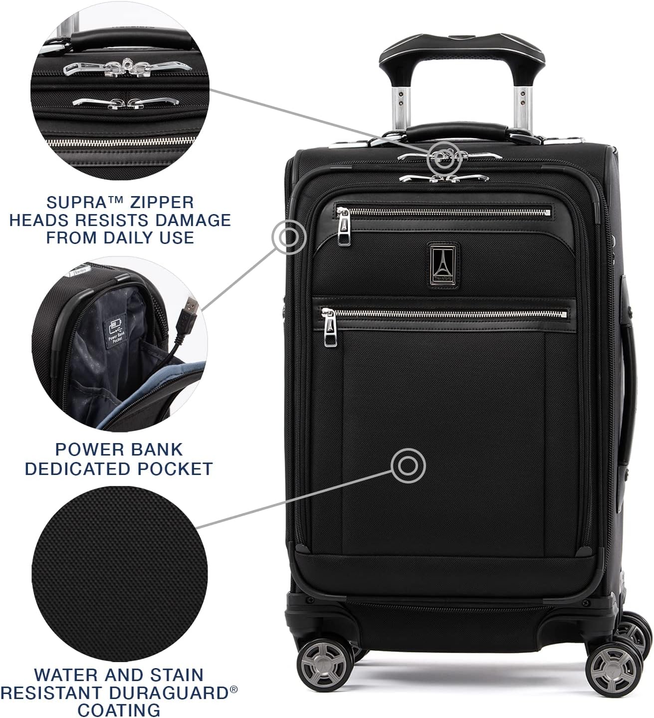 Travelpro Platinum Elite Softside Expandable Carry on Luggage, 8 Wheel Spinner Suitcase, USB Port, Suiter, Men and Women, Shadow Black, Carry On 21-Inch