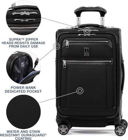 Travelpro Platinum Elite Softside Expandable Carry on Luggage, 8 Wheel Spinner Suitcase, USB Port, Suiter, Men and Women, Shadow Black, Carry On 21-Inch