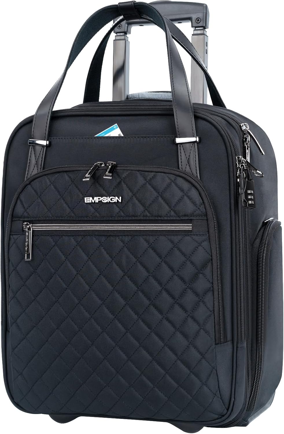 EMPSIGN Underseat Carry On Wheeled - 16" Carry on Bag with Wheels Multi-functional Lightweight Rolling Bag Overnight Weekender Small Suitcase for Women Men Travel Business, Black