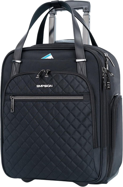 EMPSIGN Underseat Carry On Wheeled - 16" Carry on Bag with Wheels Multi-functional Lightweight Rolling Bag Overnight Weekender Small Suitcase for Women Men Travel Business, Black
