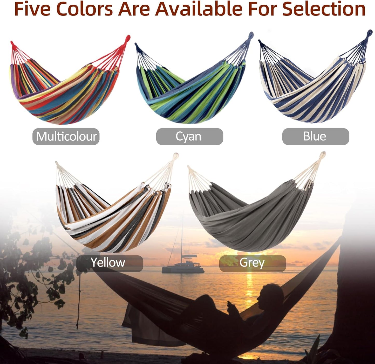 Camping Hammocks for Backyard Hanging Sturdy Garden Comfortable Fabric Hammock Indoor Tree Straps Up to 616lbs Weight Capacity with Travel Bag for Camping Portable Outdoor Patio (Multicolour)