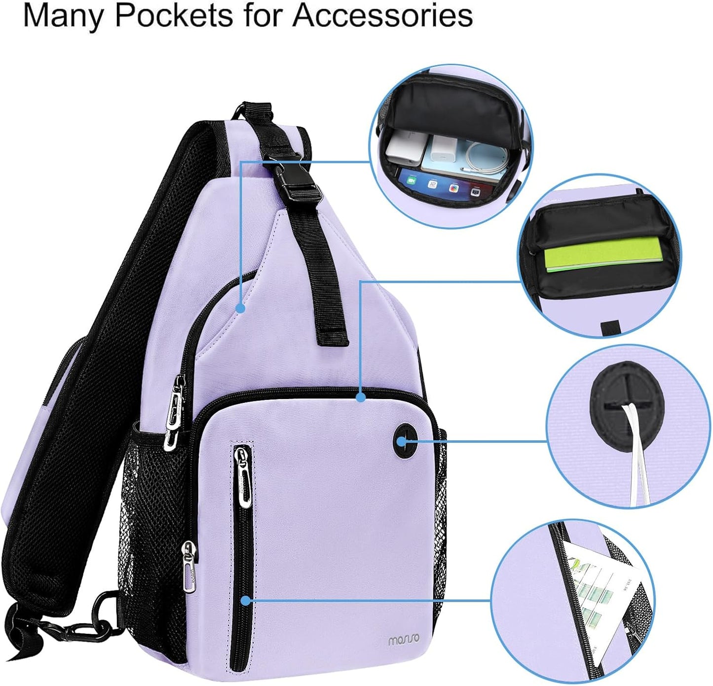MOSISO Sling Backpack Bag, Crossbody Shoulder Bag Travel Hiking Daypack Chest Bag with Front Square Pocket&USB Charging Port