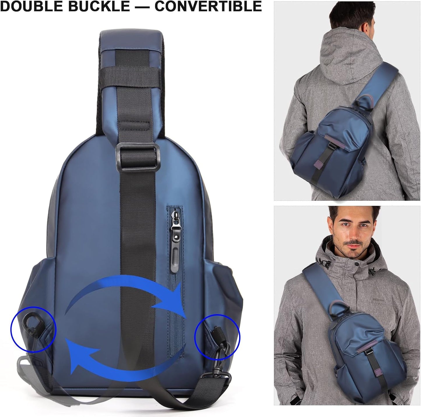 Crossbody Messenger Bag for Women Men Travel Backpack Convertibale Sling Bag Travel Hiking Daypack，Water-Resistant (navy, small)