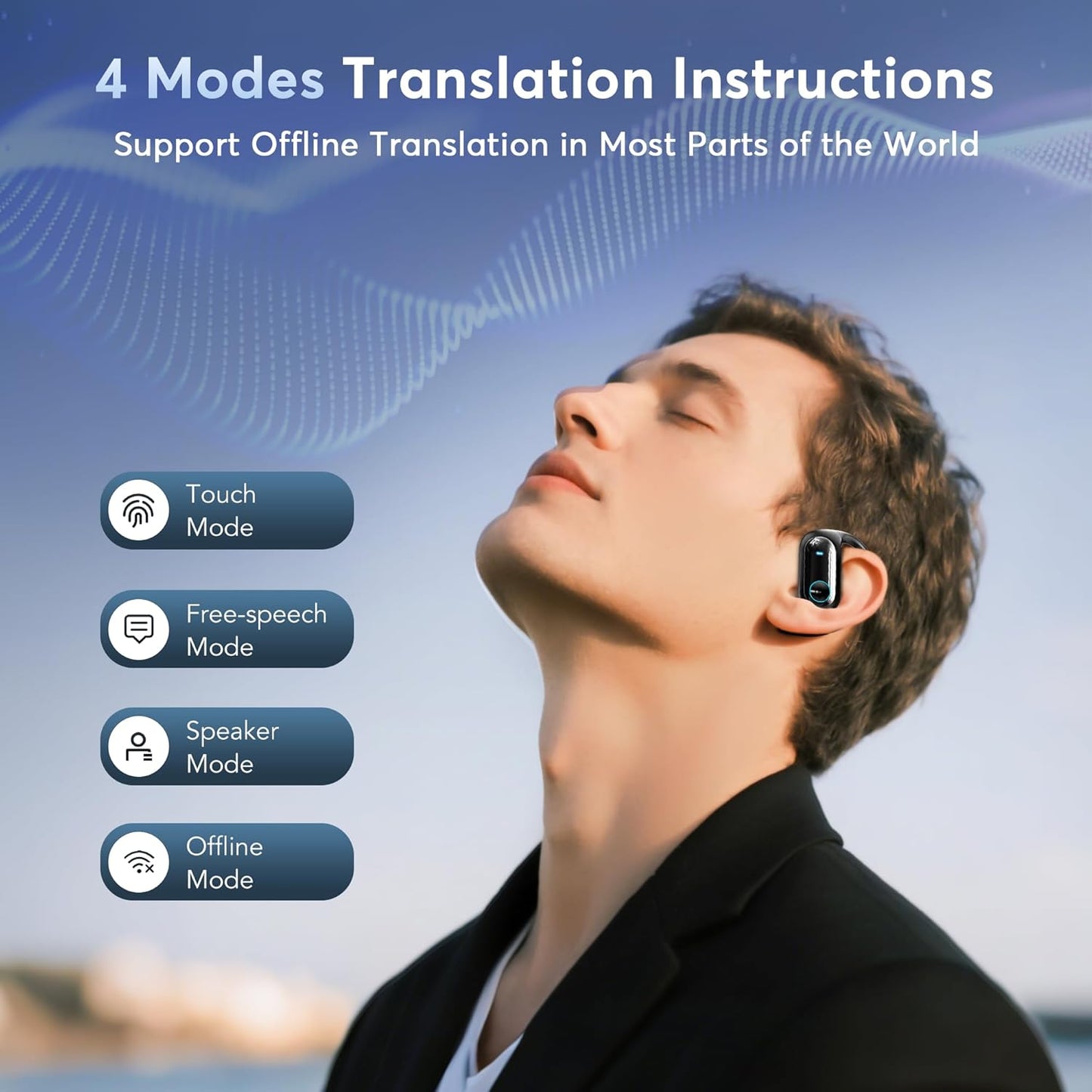 168 Languages AI Translation Earbuds, Bluetooth 5.4 Headphones Translator, 4-in-1 Smart Mode Touch Screen Real-Time Earphones Fit iOS and Android Ideal for Travel Business and Learning, Black