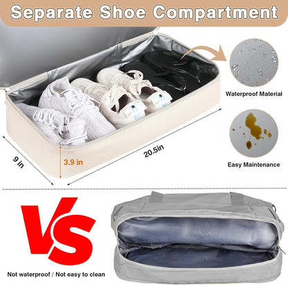 Weekender Bag for Women, Travel Duffel Bag Carry On Overnight Bag with Shoe Compartment Large Nylon Travel Weekend Tote Bag