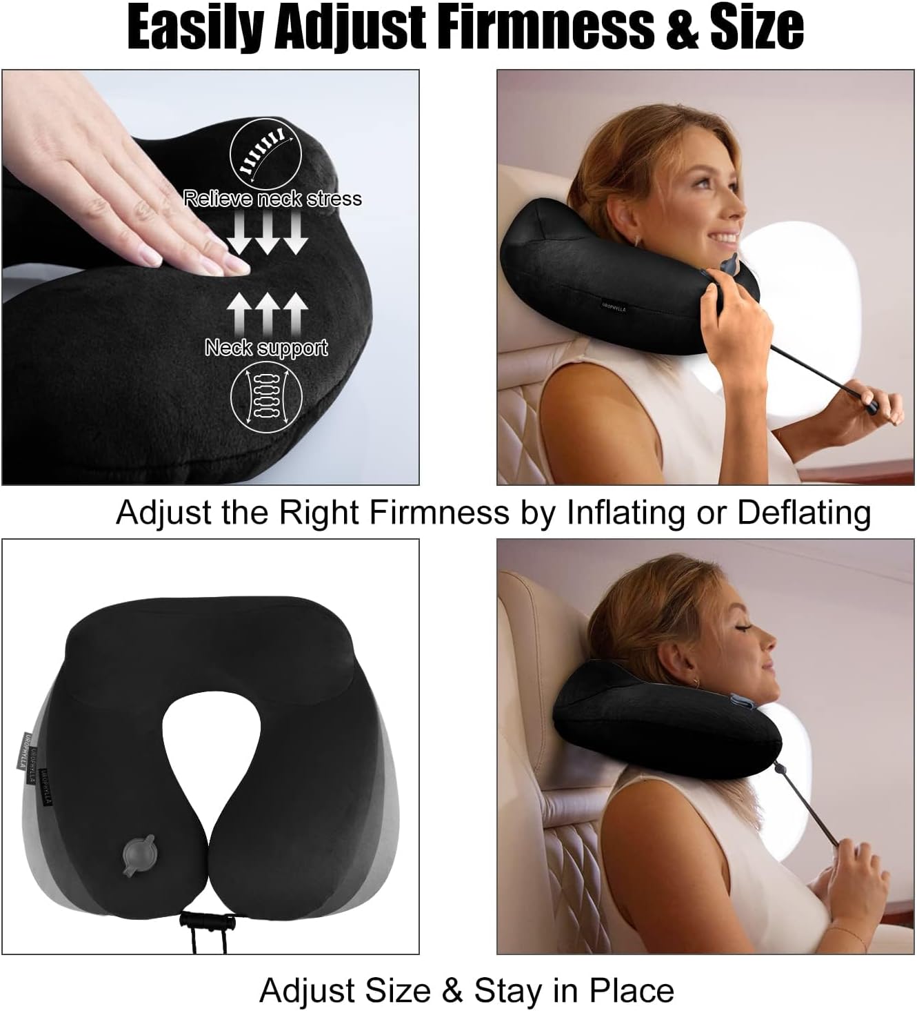 urophylla Inflatable Travel Neck Pillow for Airplanes, Super Soft Velvet Neck Support, Adjustable Firmness, Blow Up Plane Pillow for Long Flights, Road Trips, Travel Essentials with Eye Mask, Earplug