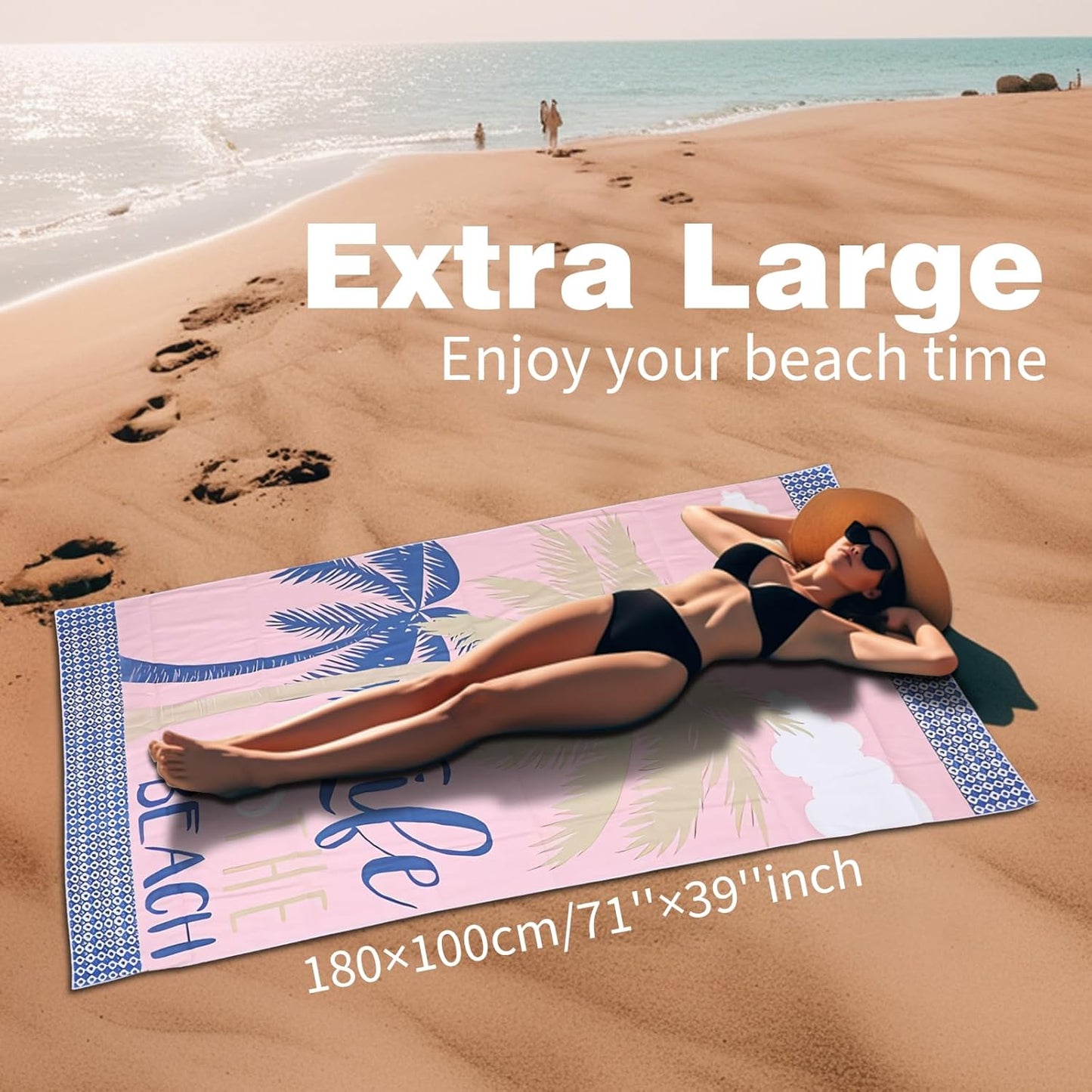Large Beach Towel, 71" x 39" Oversized Lightweight Compact Quick Dry Sand Free Towel for Travel Swim Pool Yoga Gym Camping (Pink)