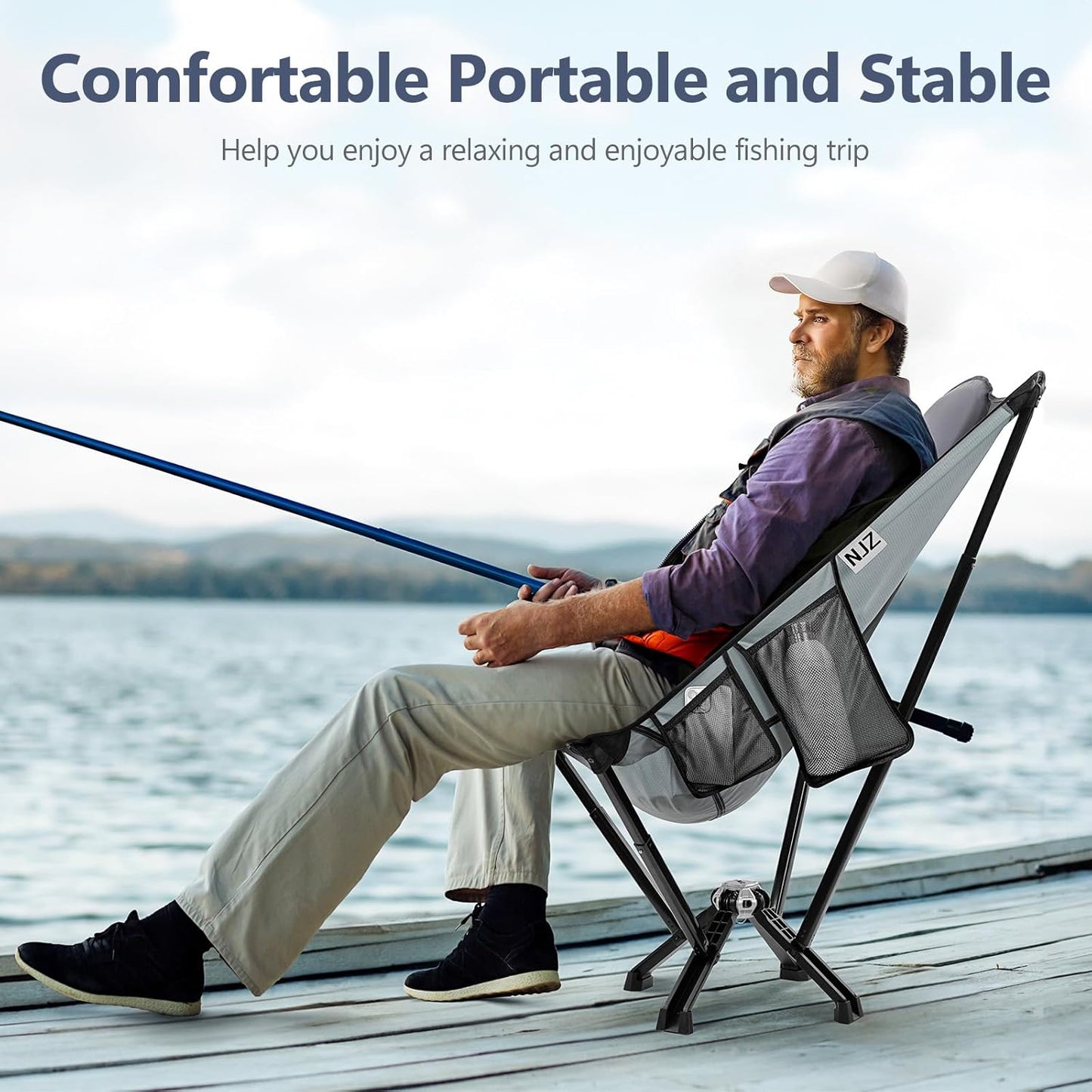 High Back Camping Folding Chairs - 600 LBS Capacity Heavy Duty Camping Chair with Comfortable Backrest & Headrest, Quick Setup - Compact Camp Chair for Picnic, Fishing, Beach, Lawn - Silver