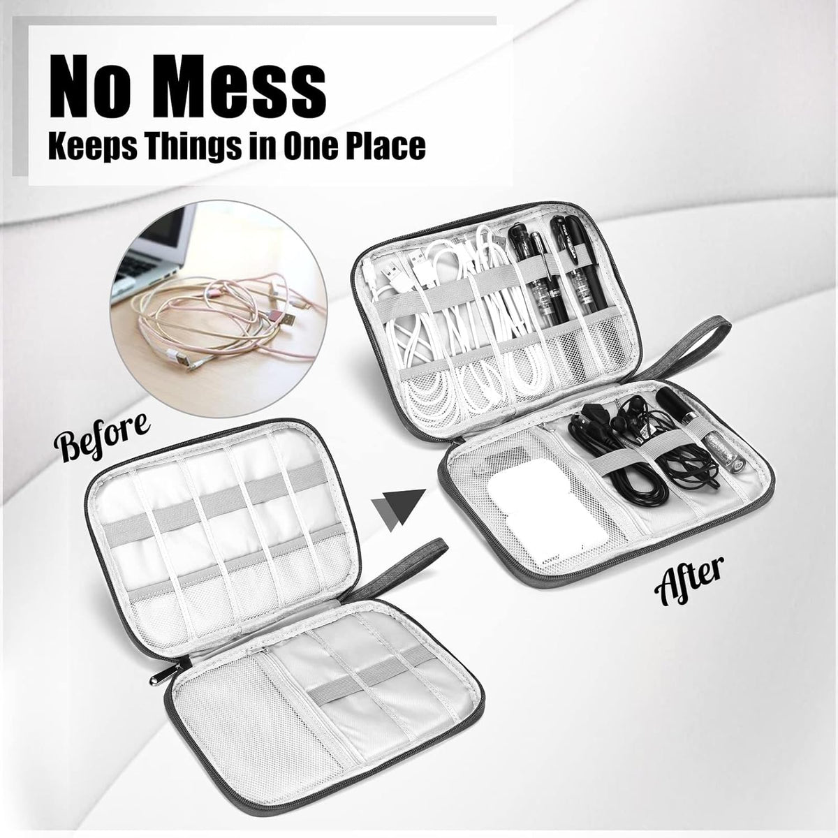 CILLA Travel Cord Organizer Case, Portable Waterproof Storage Bag for Charger, Cord, USB, Power Bank, Earphone, SD Card, Travel Essentials