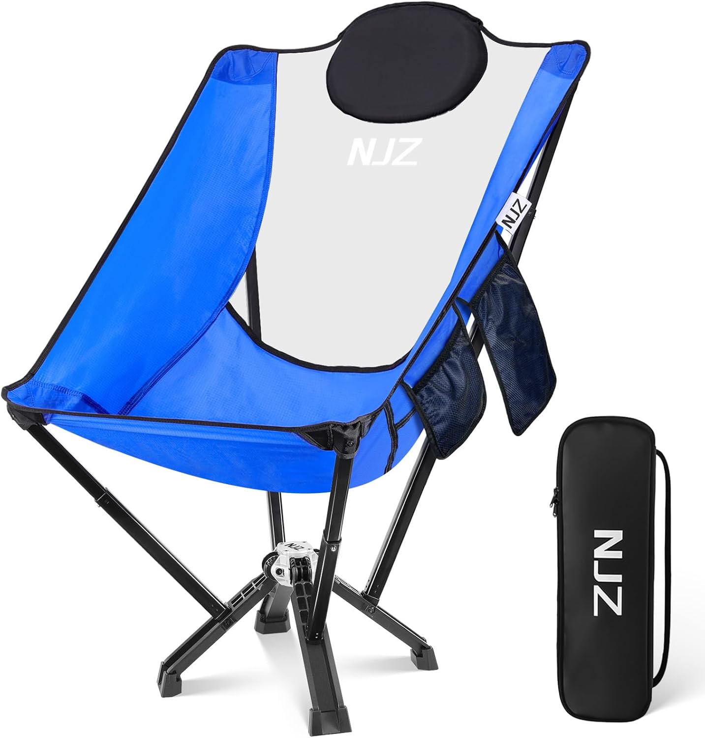 High Back Camping Chairs for Adults - 600 LBS Capacity Stable Outdoor Folding Chair with Comfortable Backrest & Headrest, Quick Setup - Portable Chair for Road Trip, Sports, Car Camping - Blue