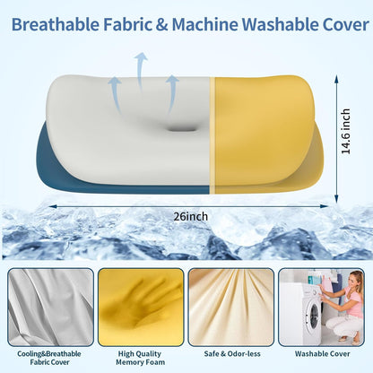 Cervical Neck Pillow for Pain Relief - Ergonomic Memory Foam Contour Pillows for Side, Back & Stomach Sleepers, Cervical Pillow for Neck Support Sleeping with Breathable Cover