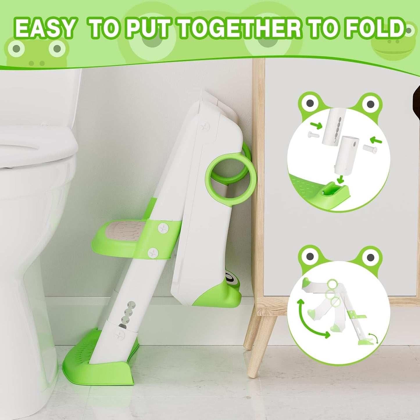 Toddler Toilet Training Seat with Ladder – Soft PU Cushion, Non-Slip Steps & Handles, Adjustable Height Potty Training Seat for Boys & Girls, Fits Standard Toilets, Easy to Assemble