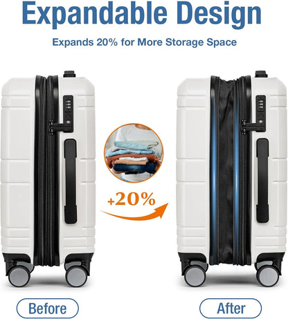 KYME Carry On Luggage 22x14x9 Airline Approved with TSA Lock Hard Shell Carry On Suitcase Lightweight Suitcases with Wheels Small Luggage for Men Women,Carry-On 20 Inch,White