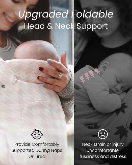 GROWNSY Baby Carrier Newborn to Toddler, Cozy Baby Wraps Carrier, Ergonomic Baby Carrier with Head Support, Tweed Pink