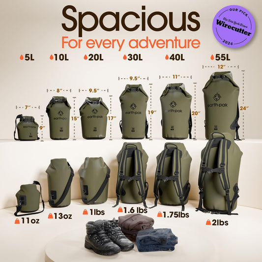 Earth Pak Waterproof Dry Bag - Roll Top Waterproof Backpack Sack Keeps Gear Dry for Kayak with Waterproof Phone Case