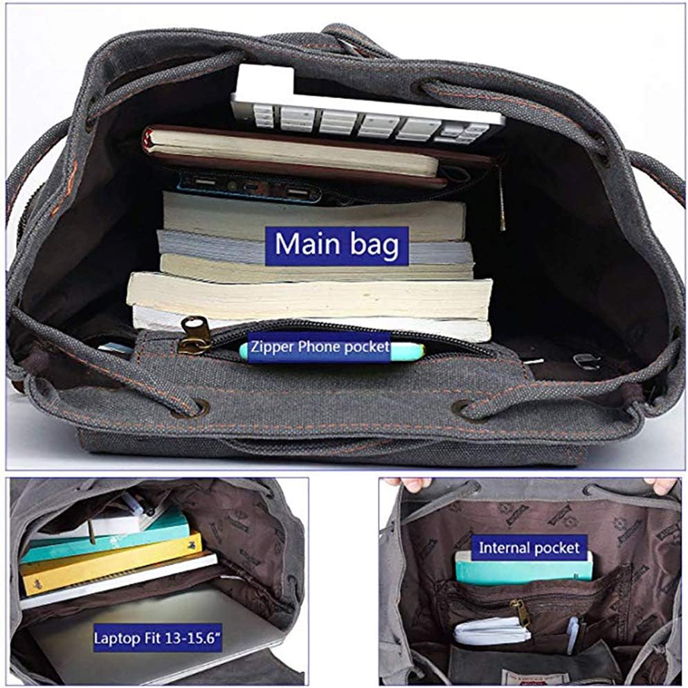 AUGUR High Capacity Canvas Vintage Backpack - for School College Hiking Travel 12-17" Laptop