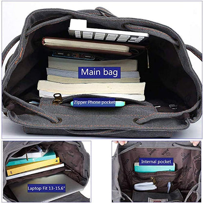 AUGUR High Capacity Canvas Vintage Backpack - for School College Hiking Travel 12-17" Laptop