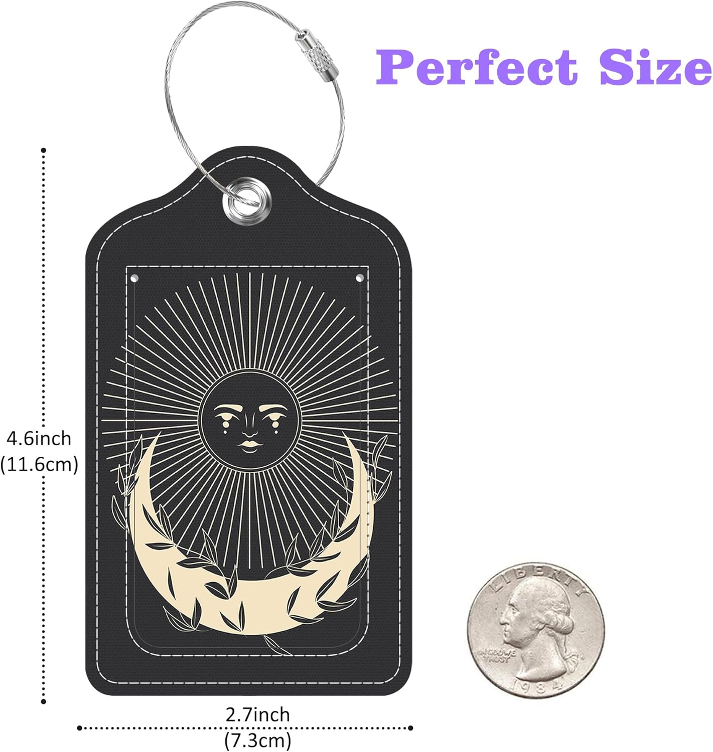 2 Pack Luggage Tags for Suitcase Moonlight in Vintage Engraving Leather Stainless Steel Loop Label Tags for Women Men Travel Bag Suitcase with Privacy Cover Name ID Card