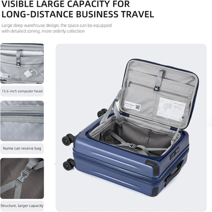 Carry On Luggage, 20Inch Top Opening Airline Approved ABS+PC Hard Shell Suitcases with Silent Wheels, TSA Lock,Front Pocket and Wet-dry Separated Six-piece Set (Dark Blue, 20 Inch)