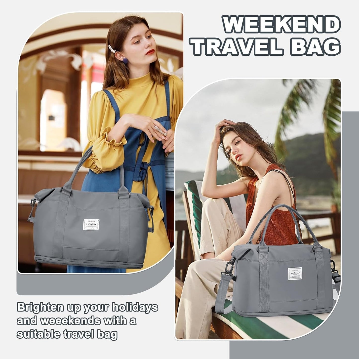Travel Duffel Bag, Sports Tote Gym Bag, Shoulder Weekender Overnight Bag for Women