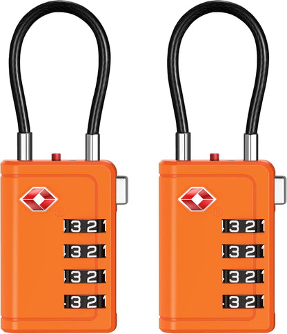 Puroma TSA Approved Luggage Travel Locks with Open Alert Indicator, 4 Digit Combination Resettable Code Zinc Alloy Lock for Suitcase, Backpack, Bag, Toolbox, Locker (2 Pack, Orange)