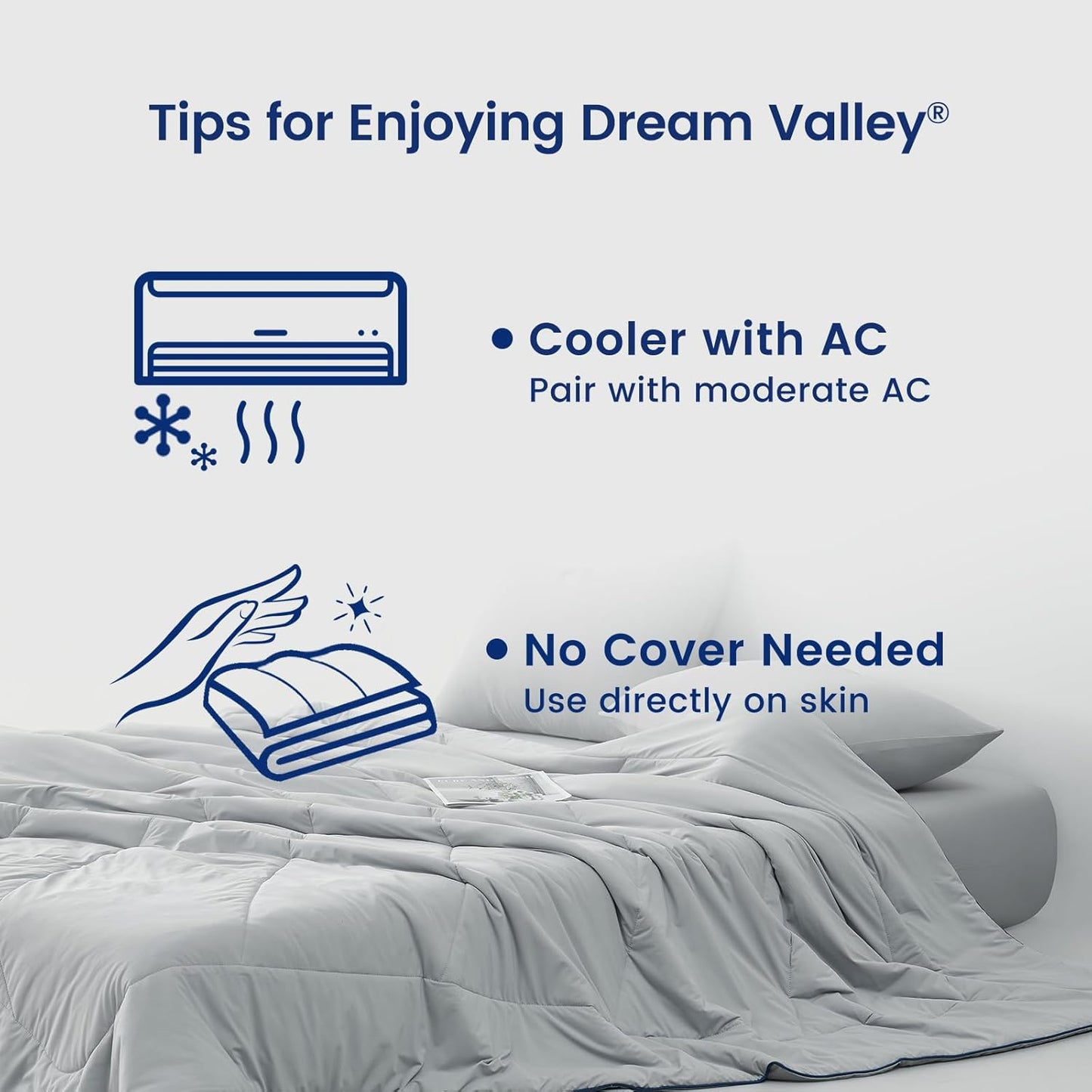 Dream Valley® Outlast® Deepsleep Cooling Comforter, Full/Queen Size, NASA-Grade Space Technology Cooling Blanket for Hot Sleepers Night Sweats, Q-Max > 0.45 Aerocool™ Breathable, Cool Grey, 90"x90"