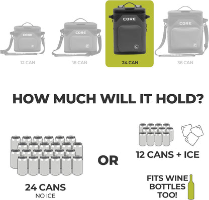 CORE Magnetic Leak Proof Soft Cooler with Waterproof Zipper | Insulated Bag Portable Ice Chest Box | Best Soft Cooler for Food & Beverages for Tailgating, Car Camping, Travel, and Family Beach Picnics