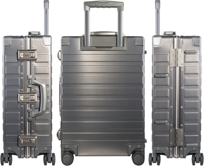 TRAVELKING All Aluminum Luggage with TSA Locks Metal Hard Shell Zipperless Spinner Alloy Metal Suitcase (Cool Metallic, 28 Inch)