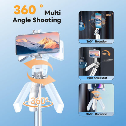 71" Selfie Stick Phone Tripod with Wireless Remote & 2 LED Fill Lights, Extendable Aluminum Phone Stand for iPhone/Android/Camera, Portable Travel Tripod for Vlogging, Live Streaming, Video Recording