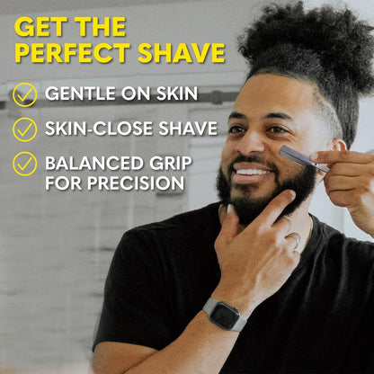 Beard Club Straight Razor for Men & Aftershave for Men – Soothing After Shave Lotion & Navajas Para Barbero - Barber Straight Edge Razor Kit with Post Shave Balm Calms Irritation, 5 Blades - Gift Kit