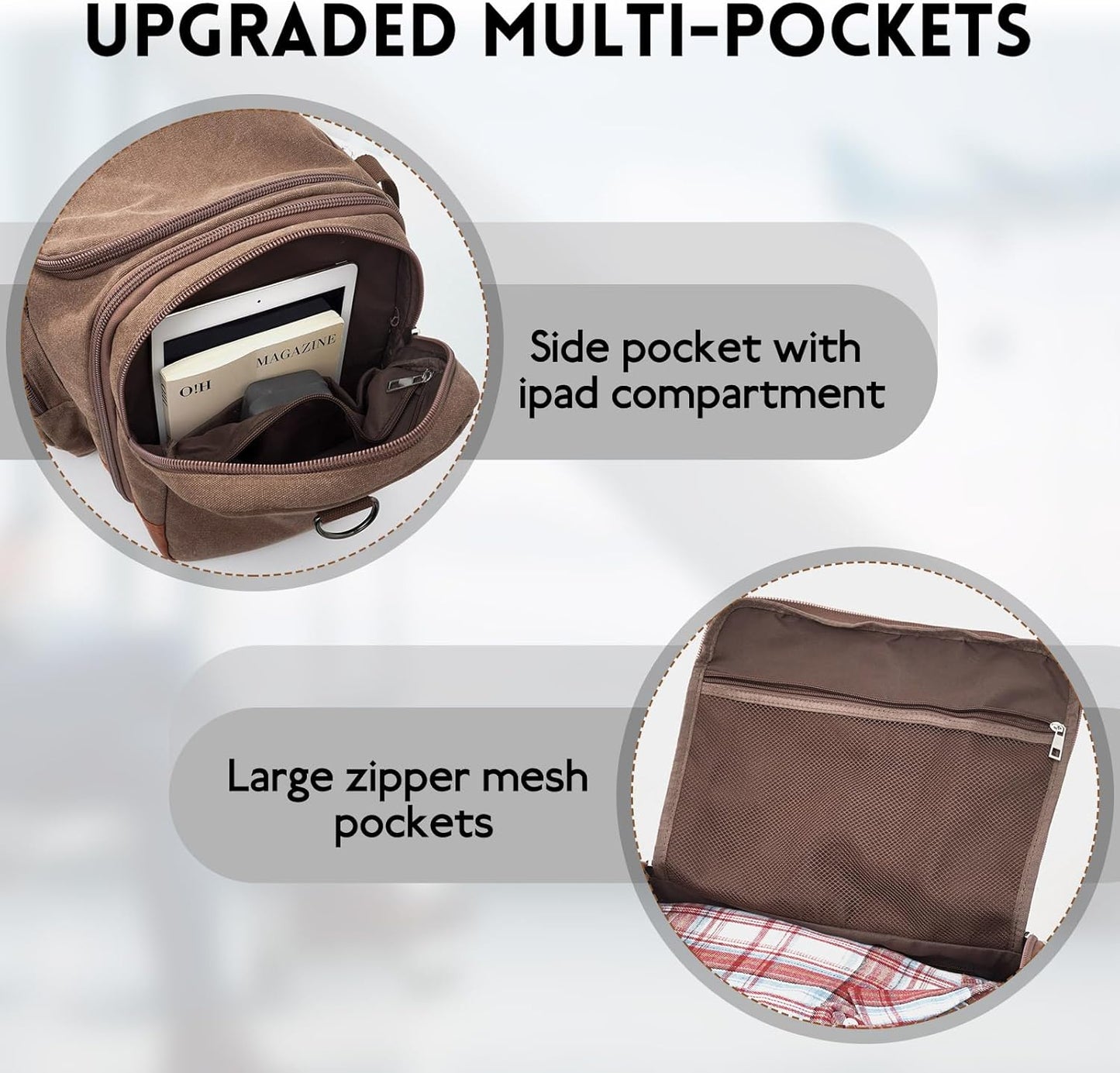 Men'S Duffle Bag For Travel, Expandable Canvas Duffel Bags Overnight Weekend Gym Carry On Luggage Bag For Men(Coffee)