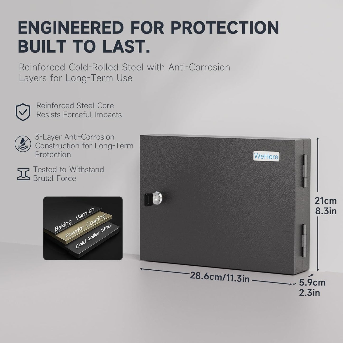 16-Key Cabinet Organizer, Key Lock Box Secured Key Holder for Valets, Hotels, Car & House Keys Black