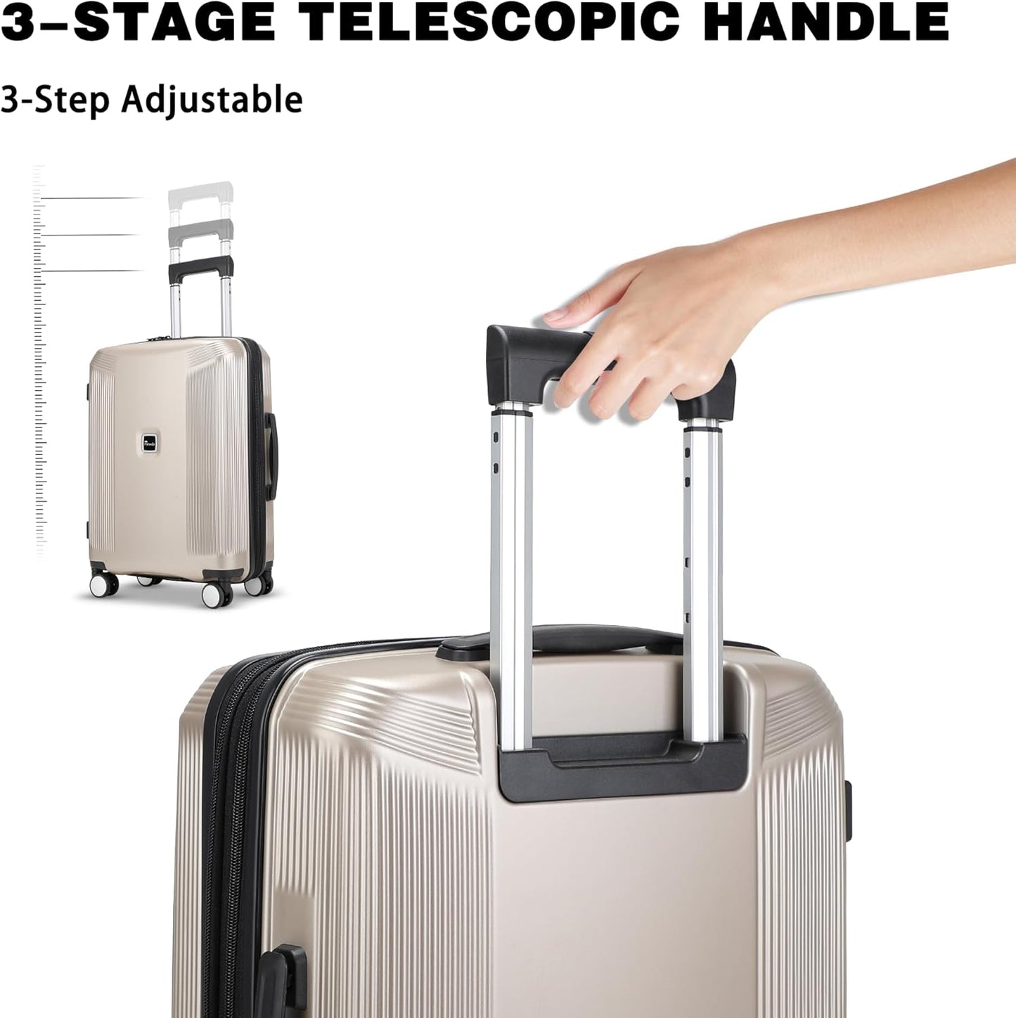 20 Inch Lightweight Expandable Carry On Luggage, PC Hardside Suitcase with Spinner Wheels & TSA Lock, Carry-on 20-Inch, Champagne