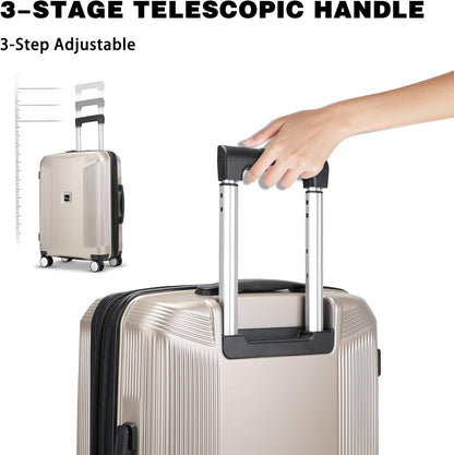 20 Inch Lightweight Expandable Carry On Luggage, PC Hardside Suitcase with Spinner Wheels & TSA Lock, Carry-on 20-Inch, Champagne
