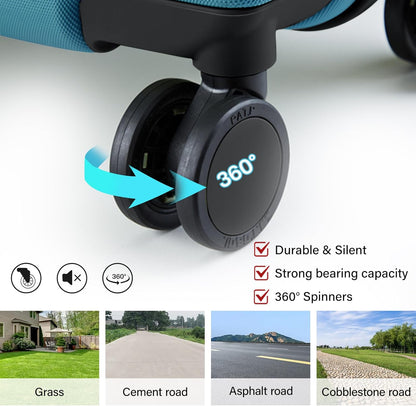 Hanke Hard Shell Luggage Sets 3 Pieces, Carry On and Checked Luggage Sets with Spinner Wheels, Durable PC Hardside Rolling Suitcase for Travel (20/24/28 Inch, Caribbean Blue)