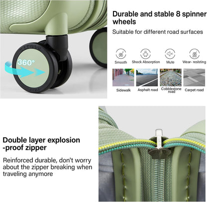 Hanke 20 Inch Expandable Carry on Luggage 22x14x9 Airline Approved Lightweight PC Hard Shell Suitcases with Wheels Travel Luggage Rolling Suitcase Travel Luggage Bag for Weekender(Bamboo Green)