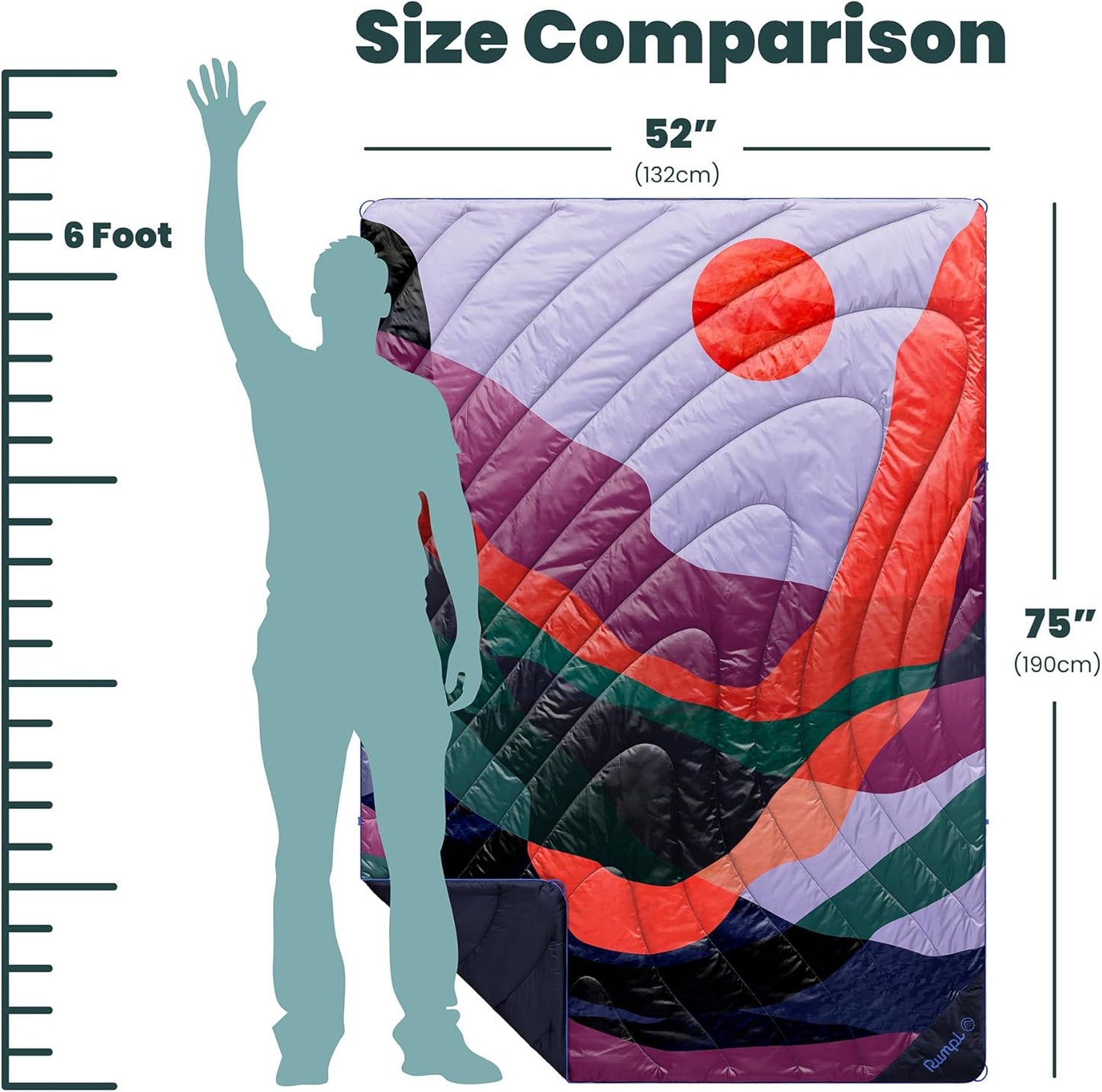 Rumpl Original Puffy Blanket - Warm, Water-Resistant Camping Blanket with 100% Recycled Synthetic Insulation, 52"x75", Original Puffy V2, Valley Dusk