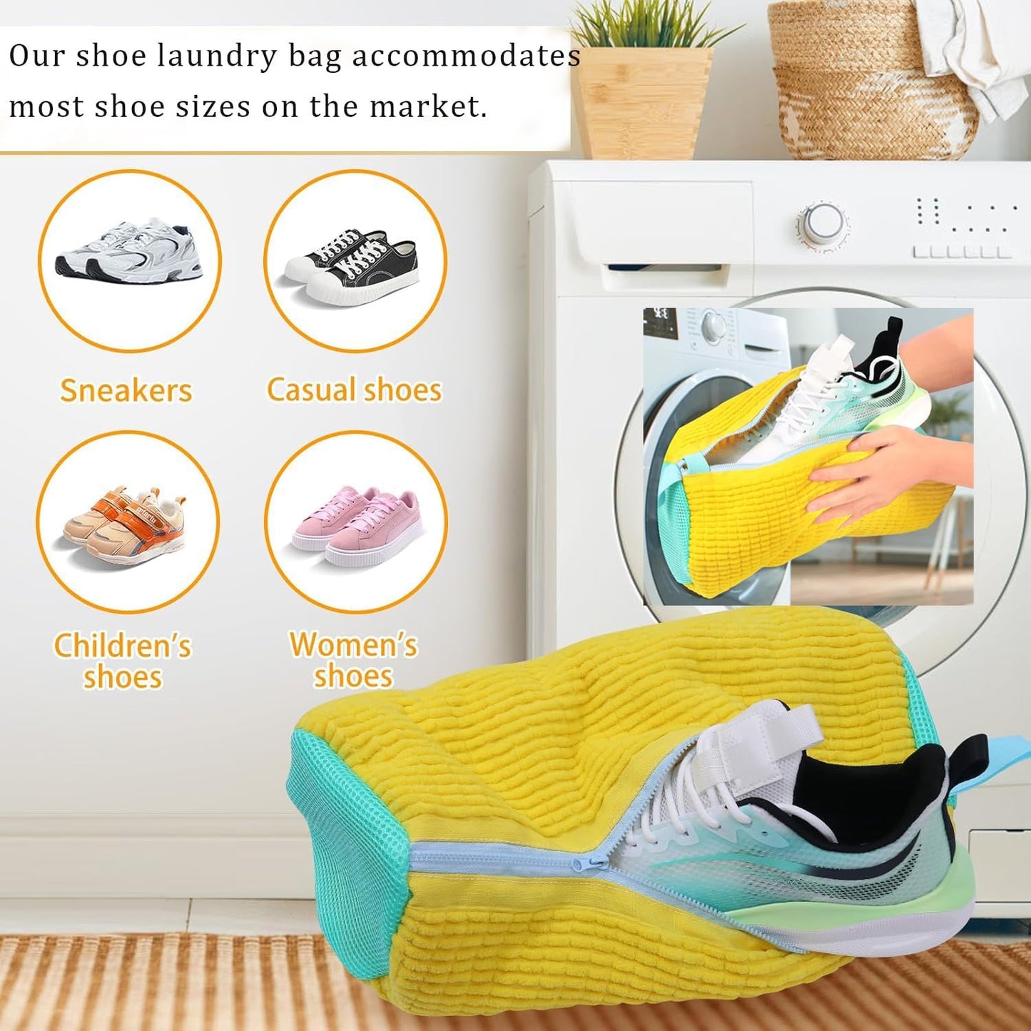 Laundry Shoe Bags for Washing Machine, 2Pcs Shoe Washing Bag Shoe Laundry Bag for Washer and Dryer Reusable Shoe Washing Bags Shoe Washing Machine Bag (Yellow-2Pcs)