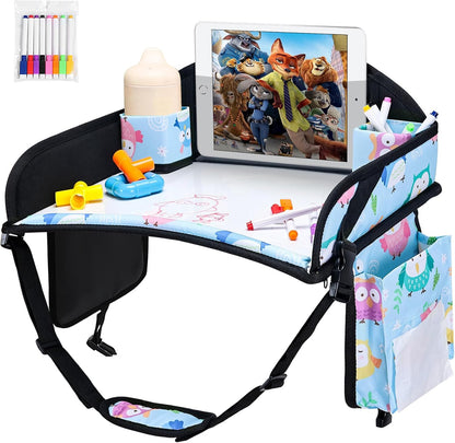 2PCS Kids Travel Tray, Car Seat Tray for kids Travel, Toddler Road Trip Essentials With Drawing Kit, Toddler Lap Desk Organizer for Car, Carseat Table for Airplane